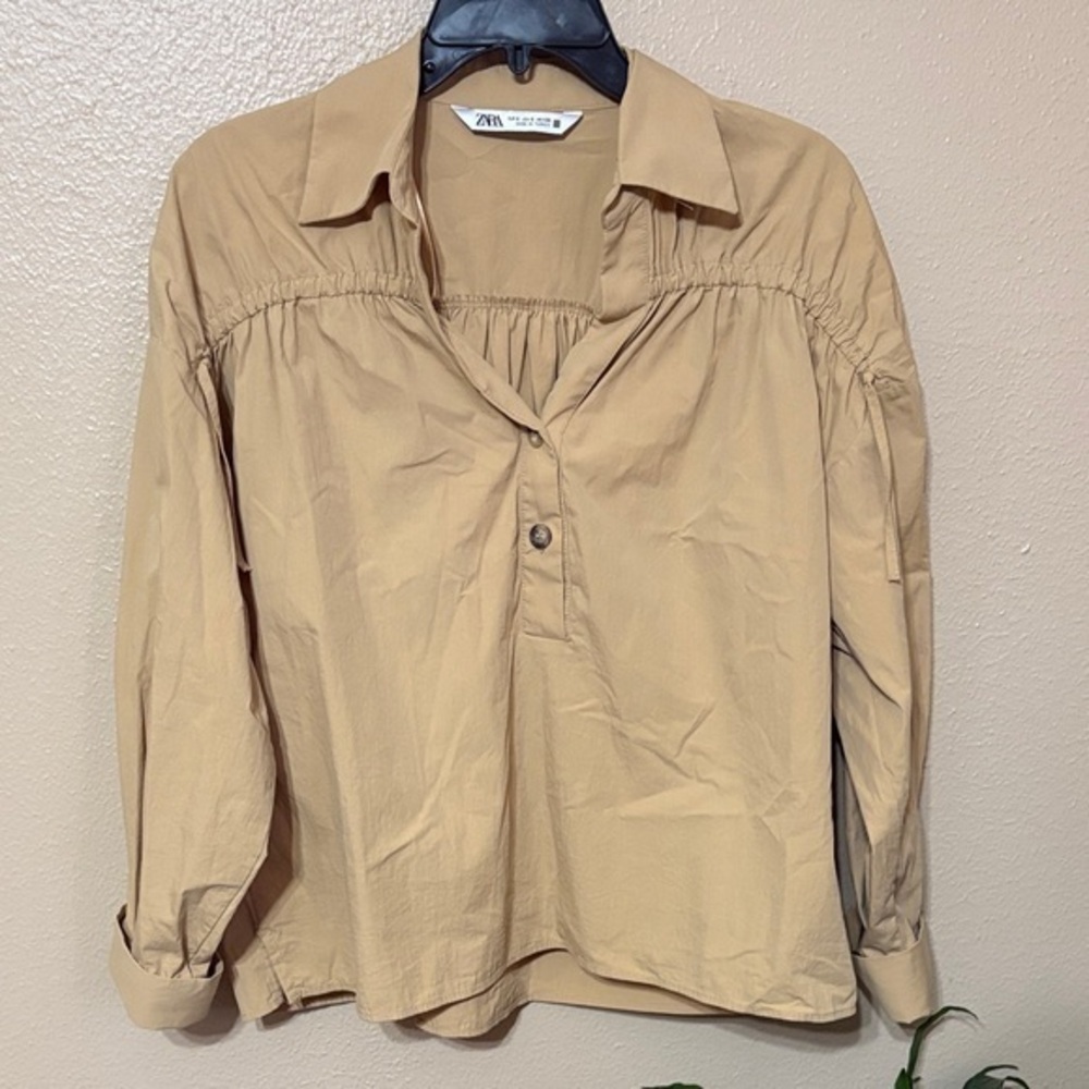 Zara Women's Tan Blouse with Button Detail